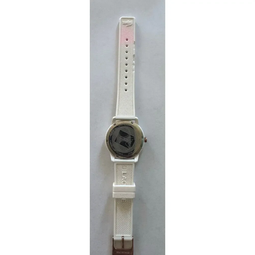 Lacoste 12.12 White Silicone Band 36mm Rose Gold Tone Watch Water Resistant